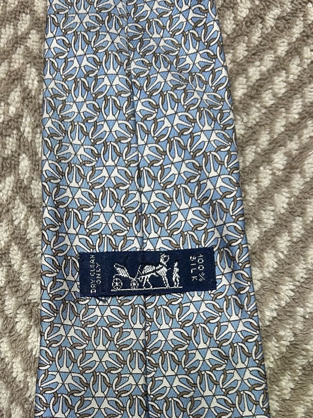 Hermes Light Blue and Gray Geometric Silk Tie